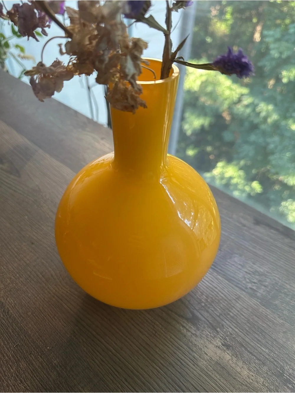 Crate&Barrel Bright Yellow Bulb Glass Vase